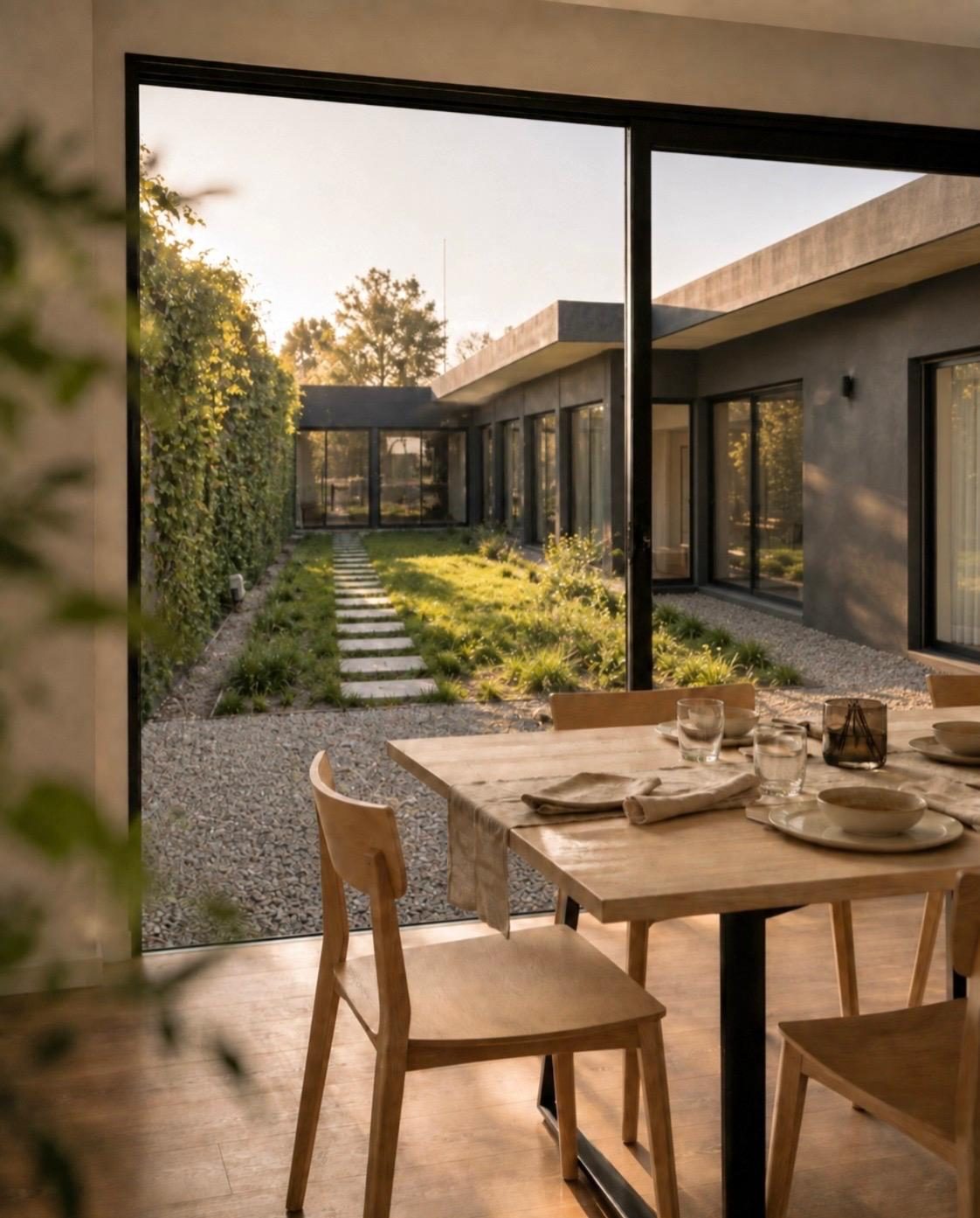 Comedor con vista al patio y jardín