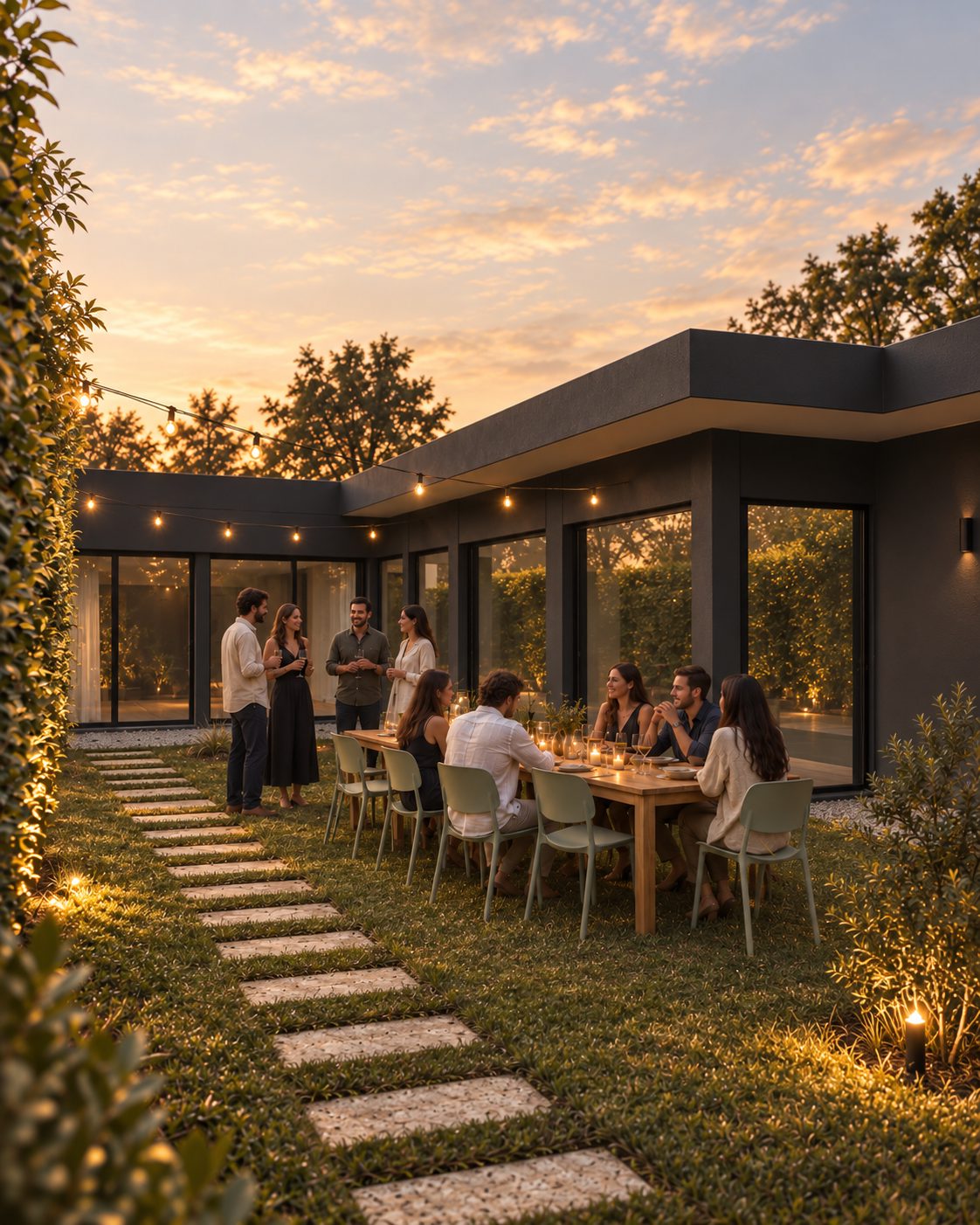 Cena al atardecer en el jardín de ENTRE, Carrasco